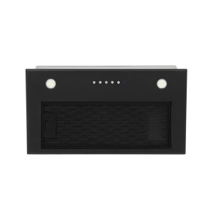 Czarny okap płaski t.b.t. z oświetleniem LED.