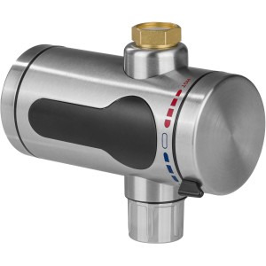 Kompaktowy przepływowy podgrzewacz wody Maxxmee 3600 W ze stali nierdzewnej do szybkiego podgrzewania wody.