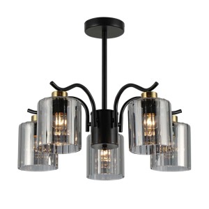 Candellux Lampa wisząca VISTO czarna 5xE27 40W klosz dymiony