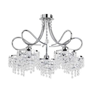 Elegancka lampa wisząca t.b.t. z chromowaną ramą i kryształowymi zawieszkami.