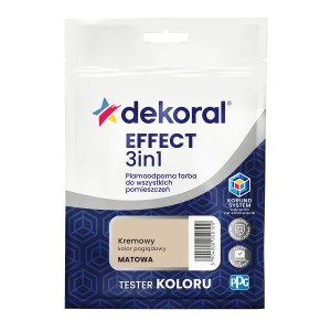Dekoral Effect 3w1, kremowa, matowa próbka koloru farby do ścian w saszetce.