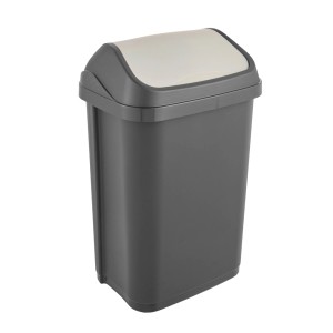 Grafitowy kosz na śmieci Swing-Bin 25 l z kremową klapą.