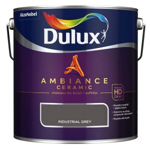 Puszka z farbą Dulux Ambiance Ceramic Industrial Grey do ścian i sufitów.