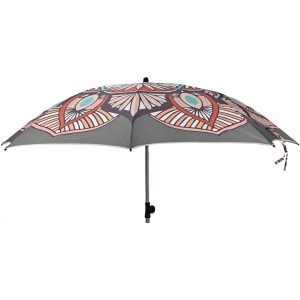 Parasol balkonowy t.b.t. z szarym pokryciem i wzorem mandali.