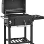 Czarny grill węglowy Jamestown Jaxon z otwartą pokrywą i modułowym rusztem.