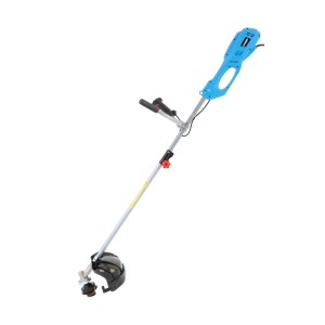 Elektryczna podkaszarka t.b.t., niebieska, do precyzyjnych krawędzi trawnika.