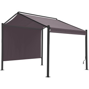 Antracytowa altana stalowa Bacliff 3x3m z zasłoną boczną do ogrodu i na patio.