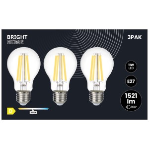 Zestaw 3 żarówek LED E27, 11W, ciepła biel, do nastrojowego oświetlenia.