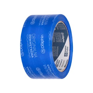 Rolka niebieskiej taśmy klejącej t.b.t. do użytku wewnątrz i na zewnątrz.