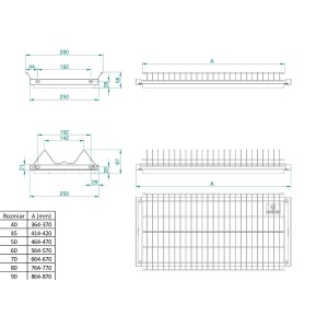 Rysunek techniczny ociekacza do naczyń z wymiarami.