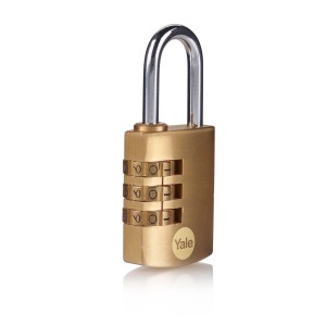 Złoty kłódka na szyfr Yale dla większego bezpieczeństwa.