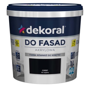 Farba fasadowa Dekoral, czarna, wiadro 1L. Akrylowa farba do użytku zewnętrznego i wewnętrznego.