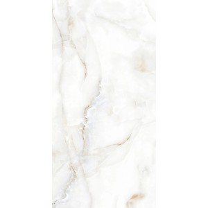 Płytka podłogowa t.b.t. imitująca marmur, biała z brązowymi żyłkami.