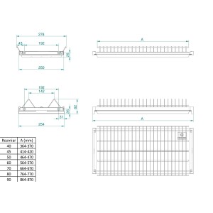 Rysunek techniczny ociekacza do naczyń z wymiarami.