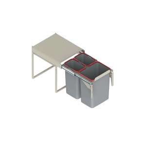 System segregacji odpadów kuchennych t.b.t. z kilkoma pojemnikami i wysuwem.