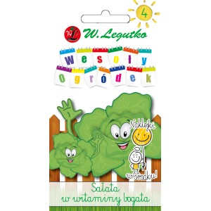 Opakowanie nasion sałaty t.b.t. z grafiką komiksową dla dzieci. Nasiona warzyw.