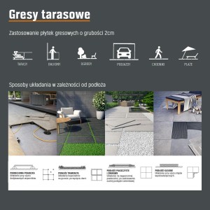 Przykłady zastosowania i sposoby układania płytek tarasowych.
