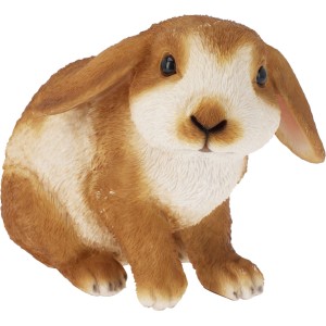 Dekoracyjna figura ogrodowa: Brązowy królik z oklapniętymi uszami do dekoracji ogrodu.