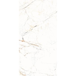 Płytka podłogowa t.b.t. imitująca marmur, kremowa z delikatnymi żyłkami.