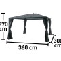 Antracytowa altana New Harmony 300x360 cm z panelami bocznymi i wymiarami.