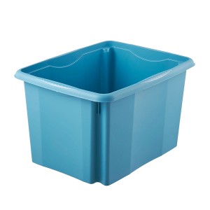 Niebieski plastikowy pojemnik do przechowywania, idealny do przechowywania w gospodarstwie domowym.