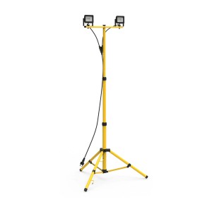 Żółty reflektor LED t.b.t. ze statywem do użytku wewnątrz i na zewnątrz.