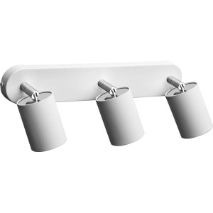 Biały reflektor t.b.t. z trzema lampami do montażu na suficie lub ścianie.