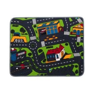 Dywan do zabawy z motywem ulicy, idealny do pokoju dziecięcego. Dywan z krótkim włosiem z motywem miasta.