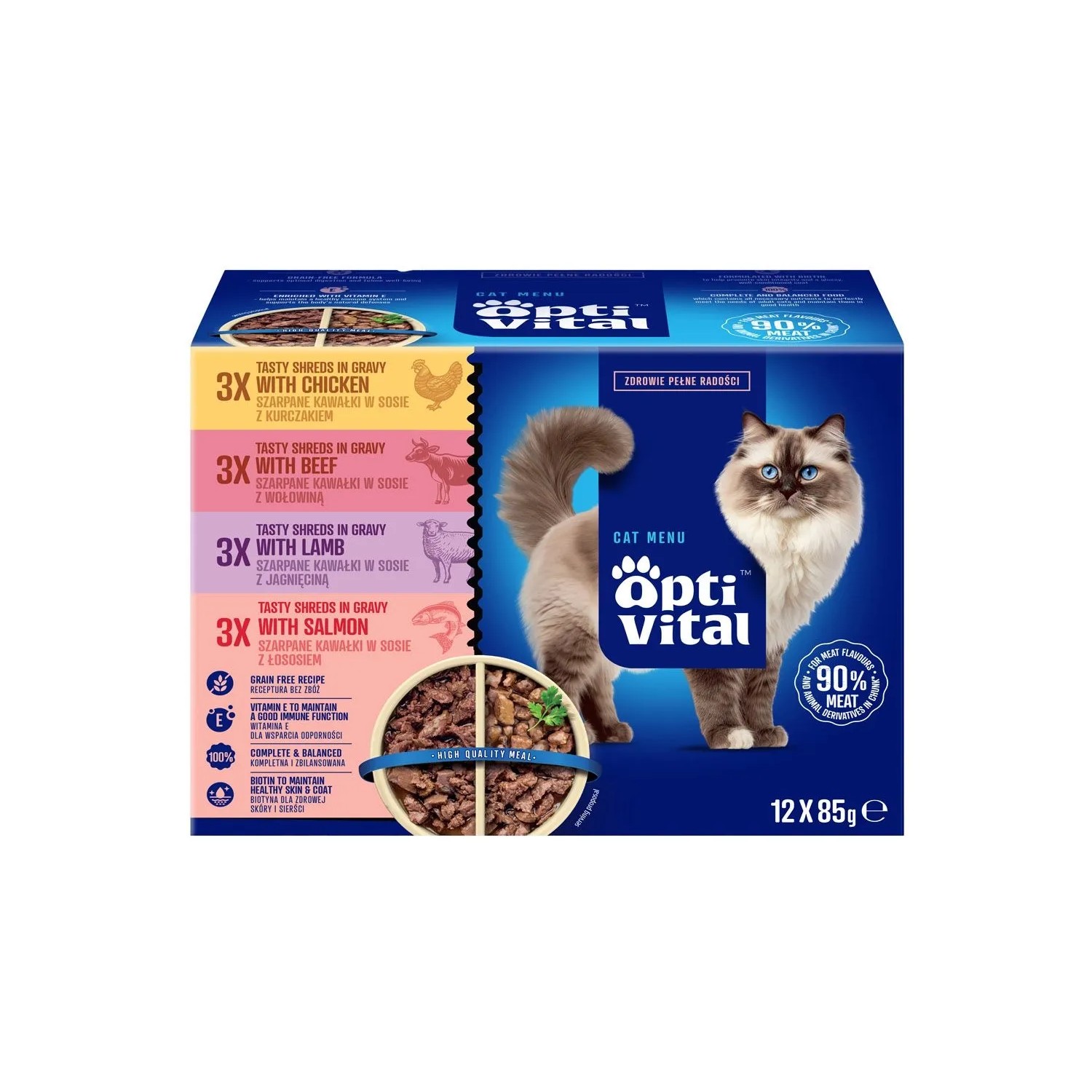 Optivital Mokra karma dla kotów, mix smaków 12x85 g
