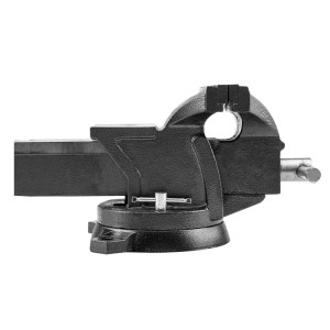 Czarny imadło do stołu warsztatowego, idealne do obróbki drewna i metalu.