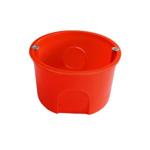 Pomarańczowa puszka t.b.t. do suchej zabudowy z dwiema śrubami.