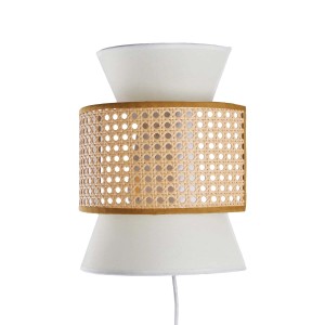 Biały kinkiet Kinkiety z elementem rattanowym pośrodku.