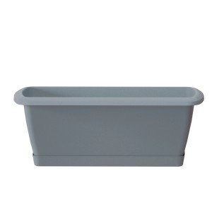 Szara skrzynka na kwiaty t.b.t. do ogrodu lub na balkon.