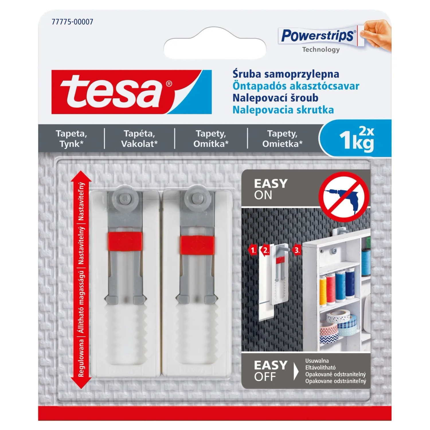Tesa Regulowana śruba samoprzylepna do tapet, 2 szt.do 1kg