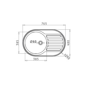 Rysunek techniczny: zlewozmywak ze stali nierdzewnej t.b.t. z wymiarami.