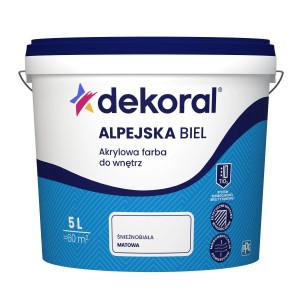 Wiadro białej farby do ścian Dekoral Alpijska Biel, 5L.