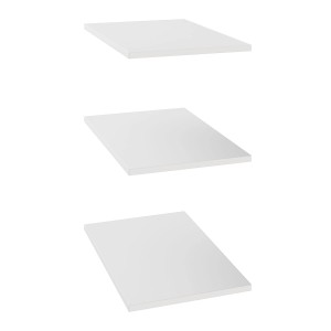 Trzy białe półki do szaf i garderób kompaktowych.