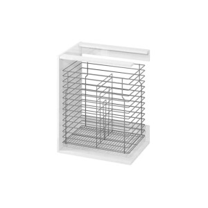 Zestaw mebli łazienkowych t.b.t.: Wysuwany kosz druciany dla większej przestrzeni w łazience.