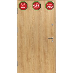 Jasne drzwi zewnętrzne z efektem drewna, izolacja akustyczna 44dB i klasa bezpieczeństwa RC2.