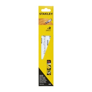 Brzeszczoty do pił szablastych Stanley do drewna, 2 sztuki, 240 mm. Pasują do Black&Decker, Bosch, DeWalt, Makita, Metabo i innych.