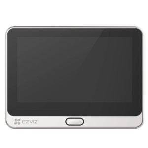 Bezprzewodowy wideodomofon Ezviz DP2C z kolorowym monitorem i srebrną ramką.