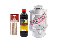 Zestaw Lampa naftowa biała z knotami i olejem 0,5 l