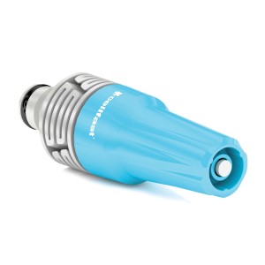 Jasnoniebieski pistolet ogrodowy t.b.t. do podlewania ogrodu.