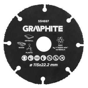Tarcza tnąca Graphite 115x22,2 mm do płyt gipsowych, drewna i plastiku.
