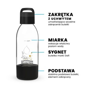 Dafi Butelka do saturatora PushAir Wieloryb czarna z uchwytem - 0,5 l