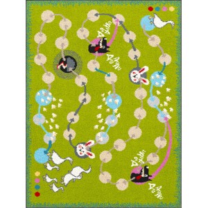 Zielony dywan ze wzorem gry, dywan shaggy do pokoju dziecięcego.