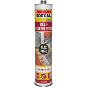 Klej uszczelniający Soudal Flex PU40 w kartuszu, szary, do metalu i betonu.