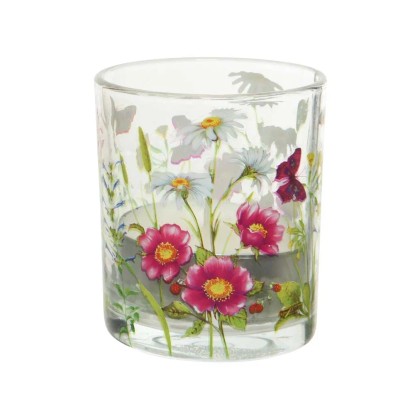 Świecznik szklany tealight kwiatki - śr. 7 cm