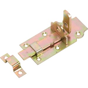 Żółty ocynkowany zamek zasuwkowy, 100x45mm, do drzwi i bram, do przykręcania.