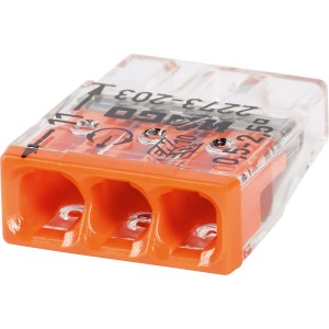 Pomarańczowa złączka Wago do puszek instalacyjnych, 3-biegunowa do przewodów 0,5-2,5 mm².